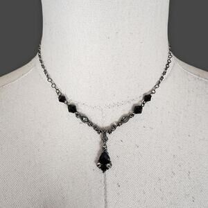 SOLD- Vintage! Silver/Black Crystal Necklace